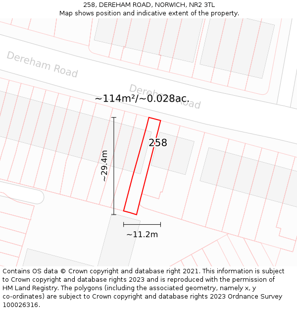 258, DEREHAM ROAD, NORWICH, NR2 3TL: Plot and title map