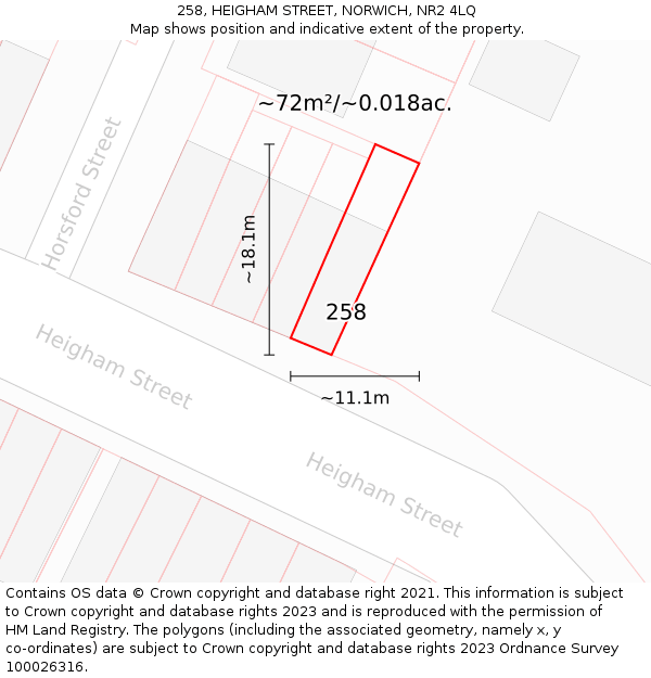 258, HEIGHAM STREET, NORWICH, NR2 4LQ: Plot and title map