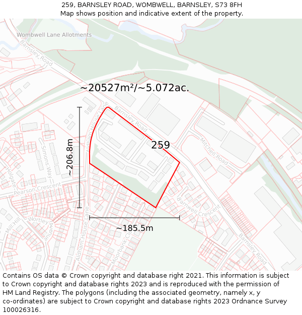 259, BARNSLEY ROAD, WOMBWELL, BARNSLEY, S73 8FH: Plot and title map