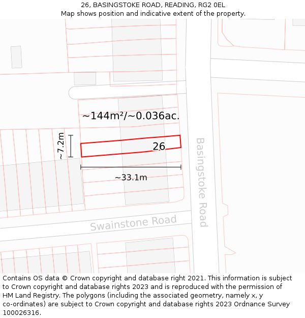 26, BASINGSTOKE ROAD, READING, RG2 0EL: Plot and title map