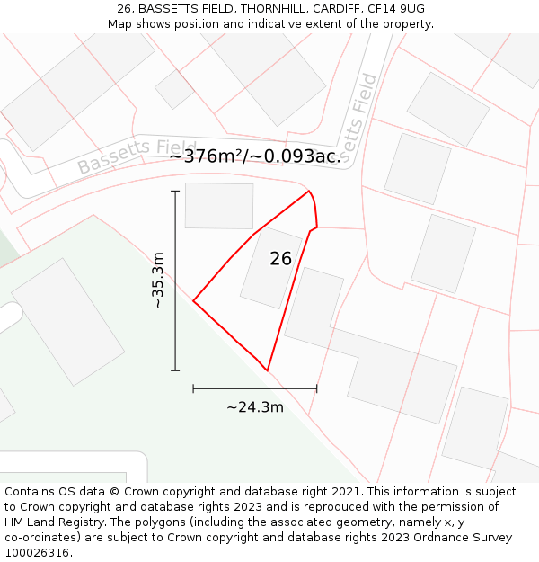 26, BASSETTS FIELD, THORNHILL, CARDIFF, CF14 9UG: Plot and title map