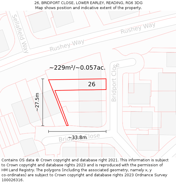 26, BRIDPORT CLOSE, LOWER EARLEY, READING, RG6 3DG: Plot and title map