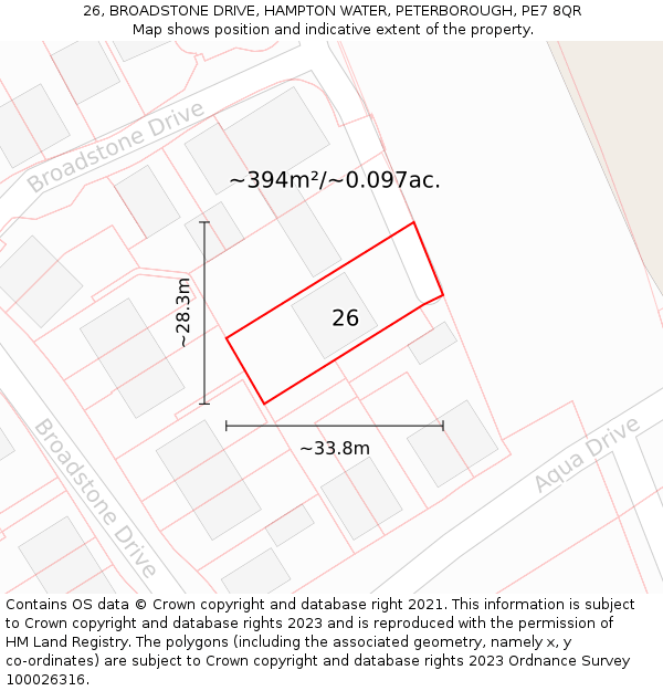 26, BROADSTONE DRIVE, HAMPTON WATER, PETERBOROUGH, PE7 8QR: Plot and title map