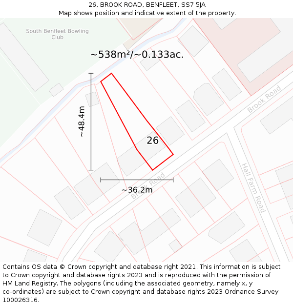 26, BROOK ROAD, BENFLEET, SS7 5JA: Plot and title map