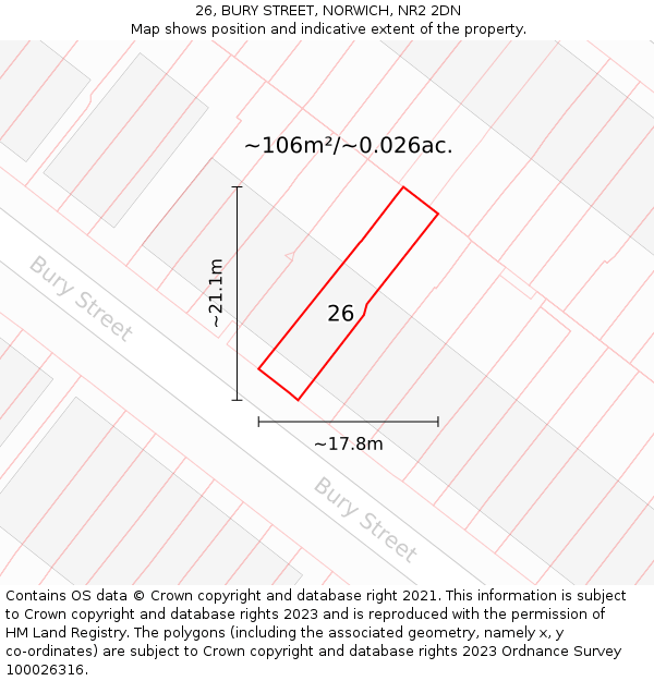 26, BURY STREET, NORWICH, NR2 2DN: Plot and title map