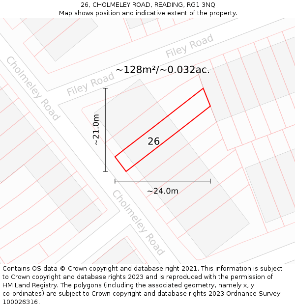 26, CHOLMELEY ROAD, READING, RG1 3NQ: Plot and title map
