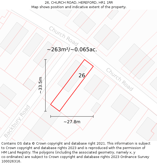 26, CHURCH ROAD, HEREFORD, HR1 1RR: Plot and title map
