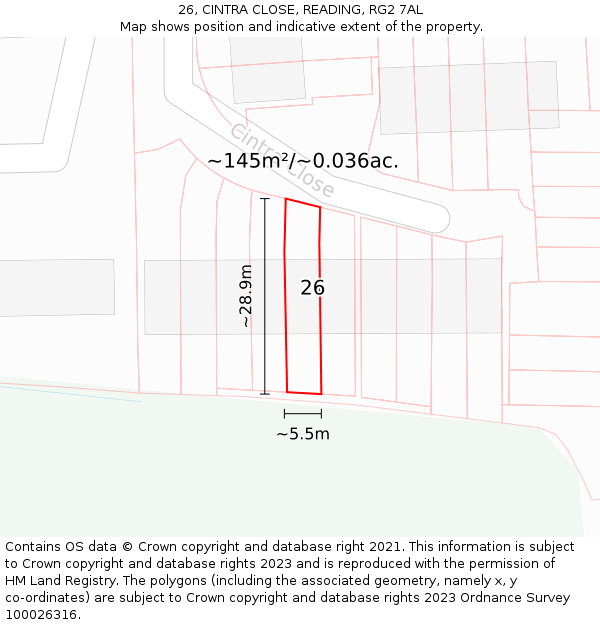 26, CINTRA CLOSE, READING, RG2 7AL: Plot and title map