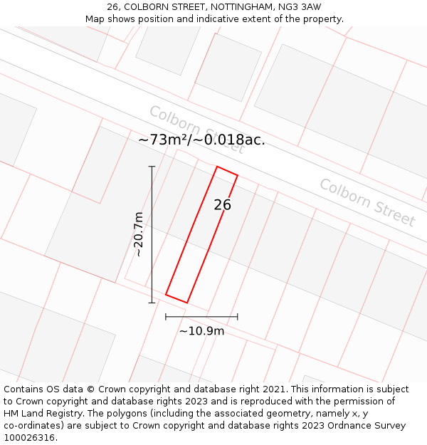 26, COLBORN STREET, NOTTINGHAM, NG3 3AW: Plot and title map