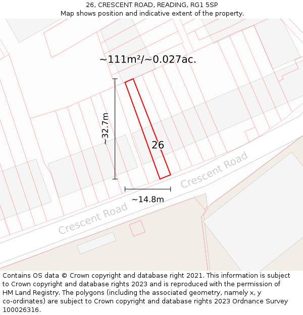 26, CRESCENT ROAD, READING, RG1 5SP: Plot and title map