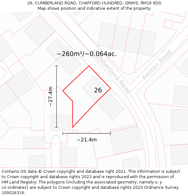 26, CUMBERLAND ROAD, CHAFFORD HUNDRED, GRAYS, RM16 6DS: Plot and title map