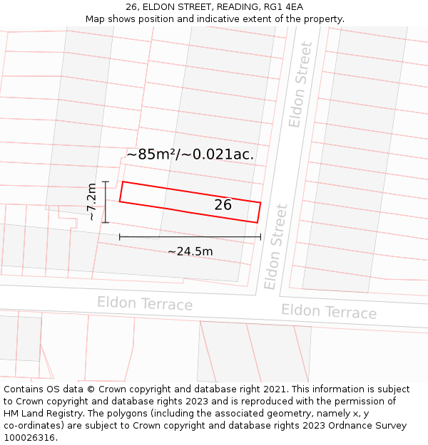 26, ELDON STREET, READING, RG1 4EA: Plot and title map