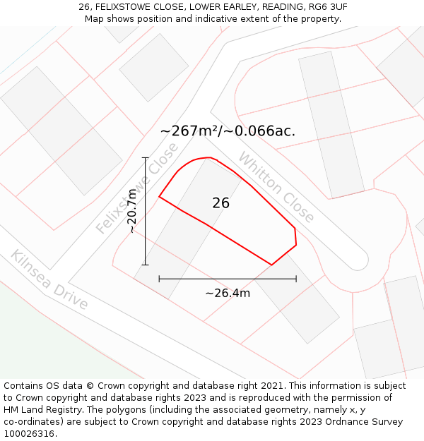 26, FELIXSTOWE CLOSE, LOWER EARLEY, READING, RG6 3UF: Plot and title map