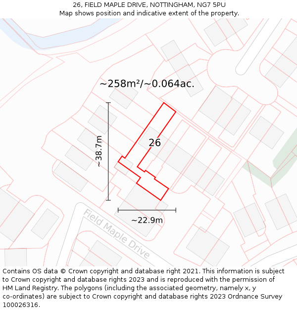 26, FIELD MAPLE DRIVE, NOTTINGHAM, NG7 5PU: Plot and title map