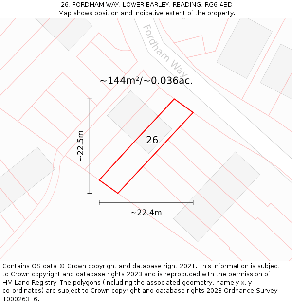 26, FORDHAM WAY, LOWER EARLEY, READING, RG6 4BD: Plot and title map