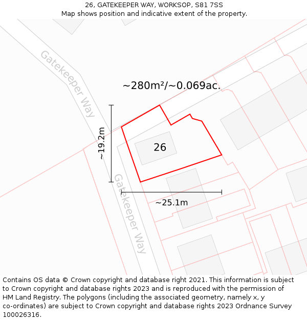 26, GATEKEEPER WAY, WORKSOP, S81 7SS: Plot and title map