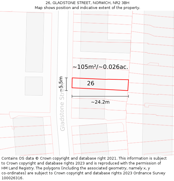 26, GLADSTONE STREET, NORWICH, NR2 3BH: Plot and title map