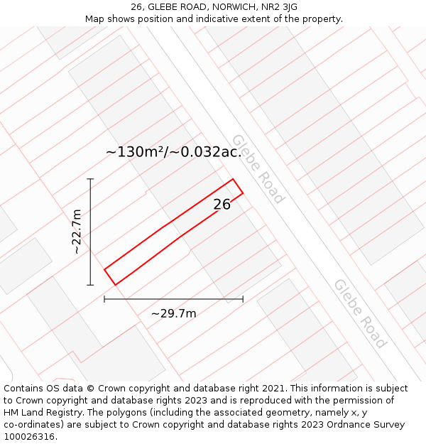 26, GLEBE ROAD, NORWICH, NR2 3JG: Plot and title map