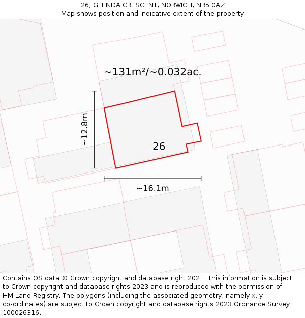 26, GLENDA CRESCENT, NORWICH, NR5 0AZ: Plot and title map