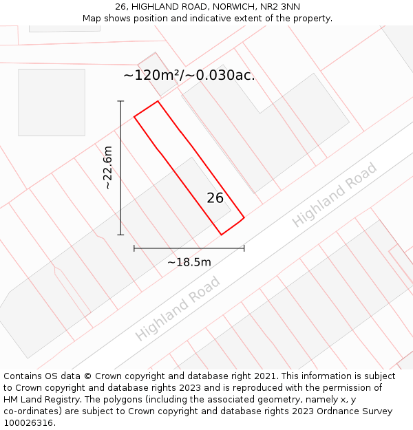 26, HIGHLAND ROAD, NORWICH, NR2 3NN: Plot and title map