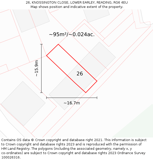 26, KNOSSINGTON CLOSE, LOWER EARLEY, READING, RG6 4EU: Plot and title map