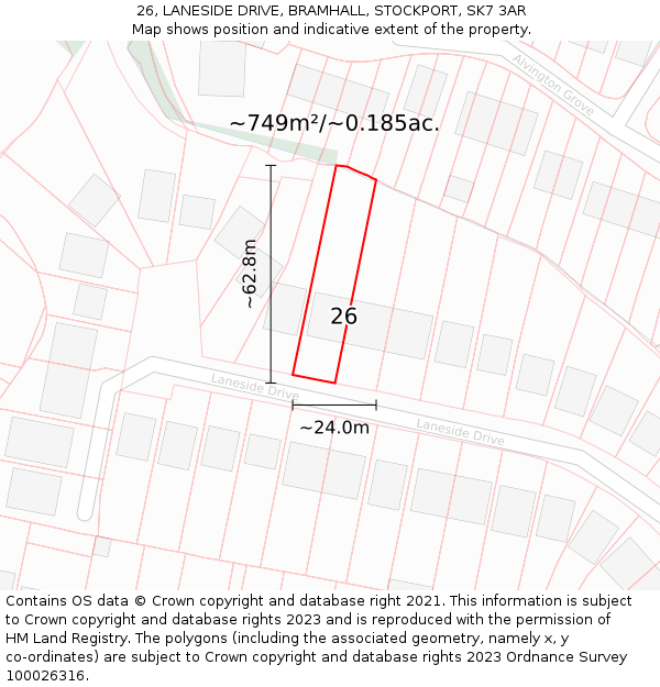 26, LANESIDE DRIVE, BRAMHALL, STOCKPORT, SK7 3AR: Plot and title map