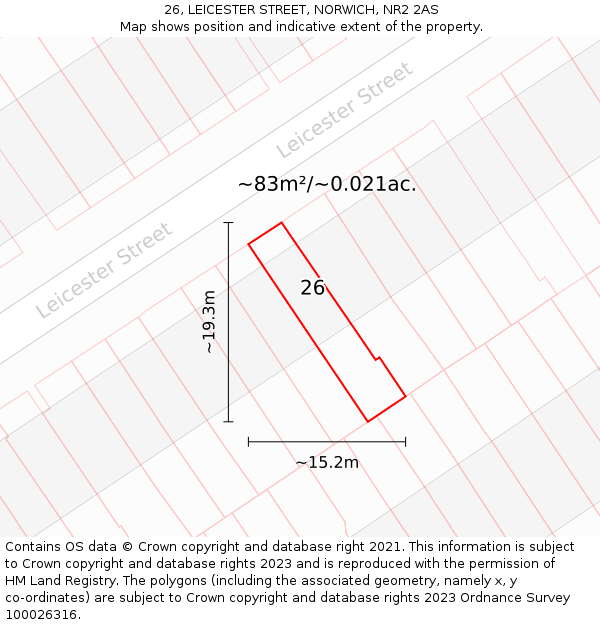 26, LEICESTER STREET, NORWICH, NR2 2AS: Plot and title map