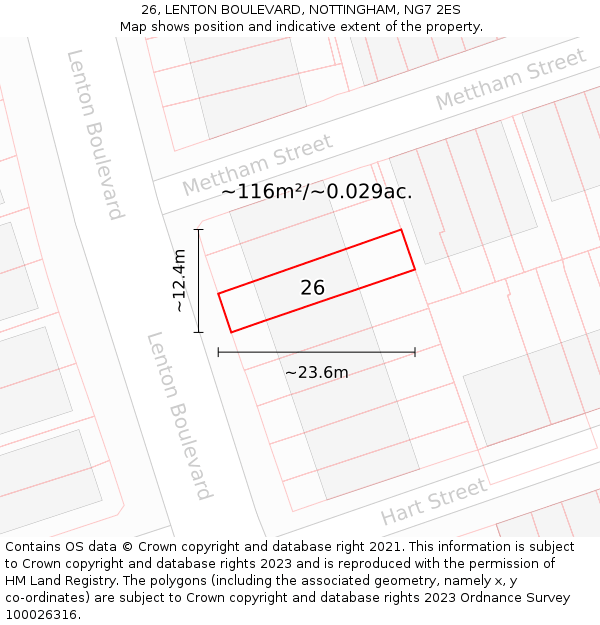 26, LENTON BOULEVARD, NOTTINGHAM, NG7 2ES: Plot and title map