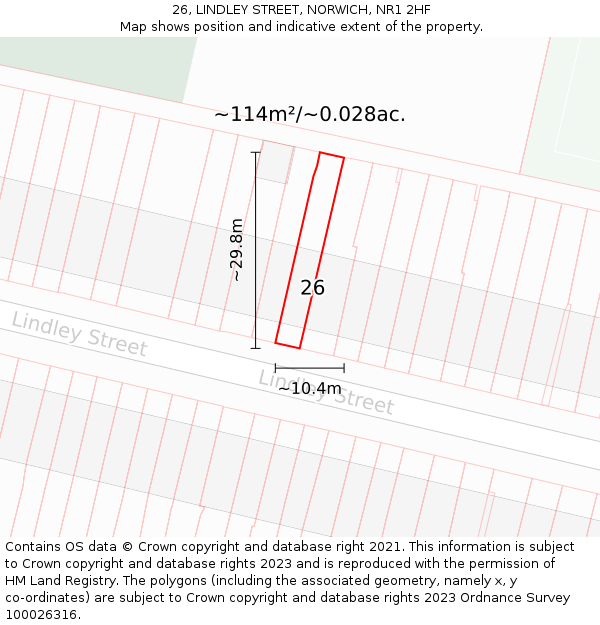 26, LINDLEY STREET, NORWICH, NR1 2HF: Plot and title map