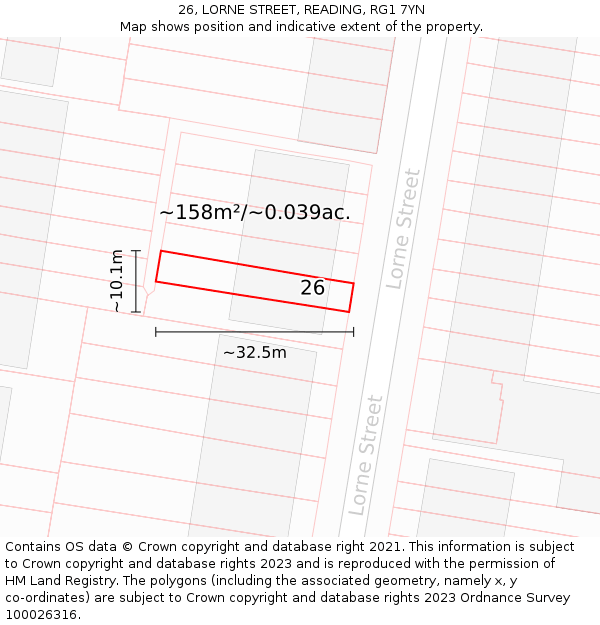 26, LORNE STREET, READING, RG1 7YN: Plot and title map