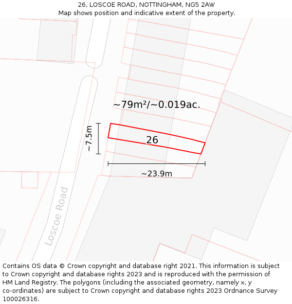 26, LOSCOE ROAD, NOTTINGHAM, NG5 2AW: Plot and title map