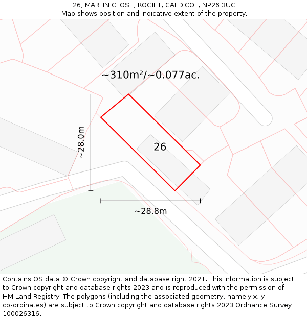 26, MARTIN CLOSE, ROGIET, CALDICOT, NP26 3UG: Plot and title map
