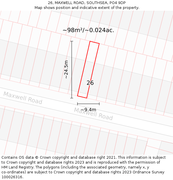 26, MAXWELL ROAD, SOUTHSEA, PO4 9DP: Plot and title map
