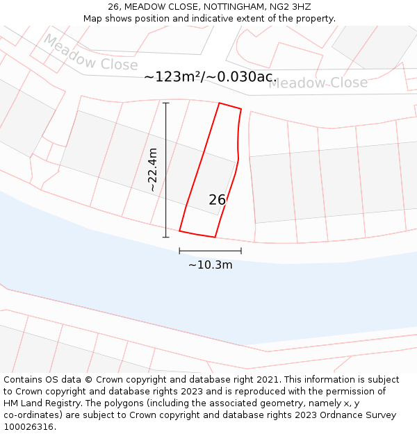 26, MEADOW CLOSE, NOTTINGHAM, NG2 3HZ: Plot and title map
