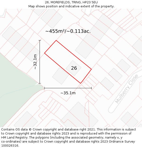 26, MOREFIELDS, TRING, HP23 5EU: Plot and title map