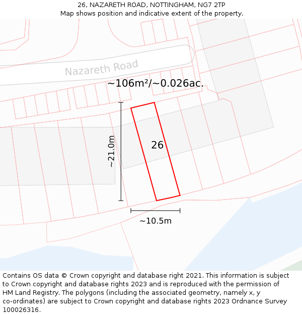 26, NAZARETH ROAD, NOTTINGHAM, NG7 2TP: Plot and title map