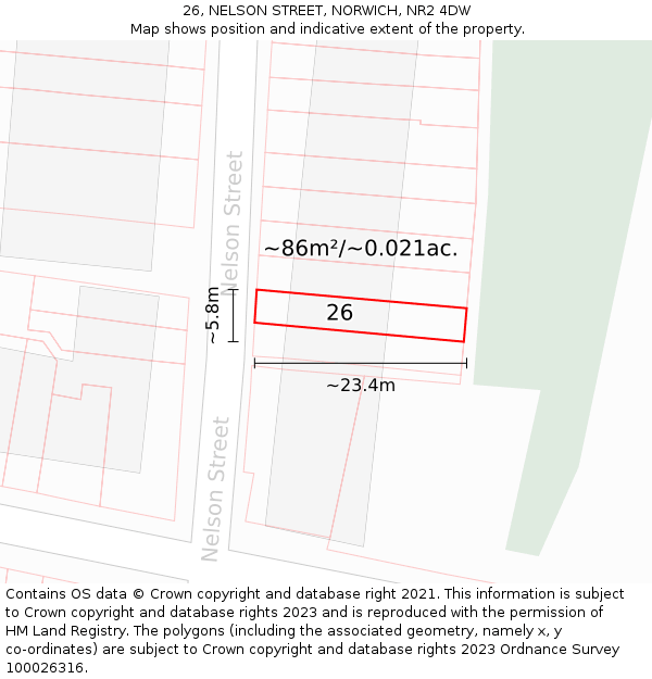 26, NELSON STREET, NORWICH, NR2 4DW: Plot and title map