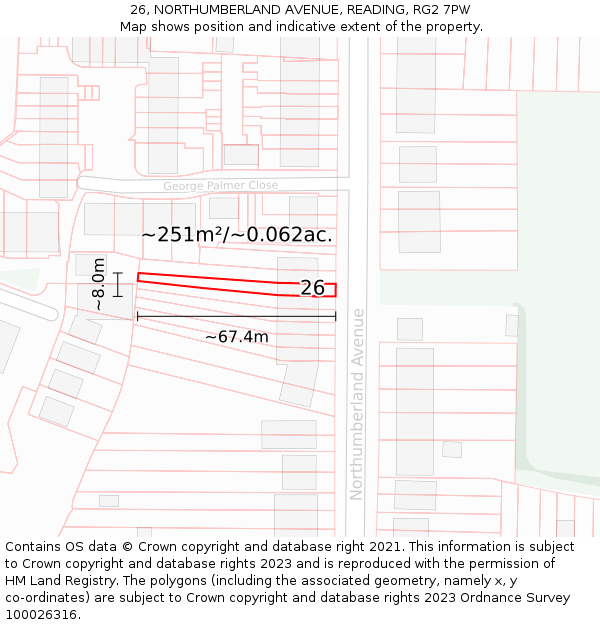 26, NORTHUMBERLAND AVENUE, READING, RG2 7PW: Plot and title map