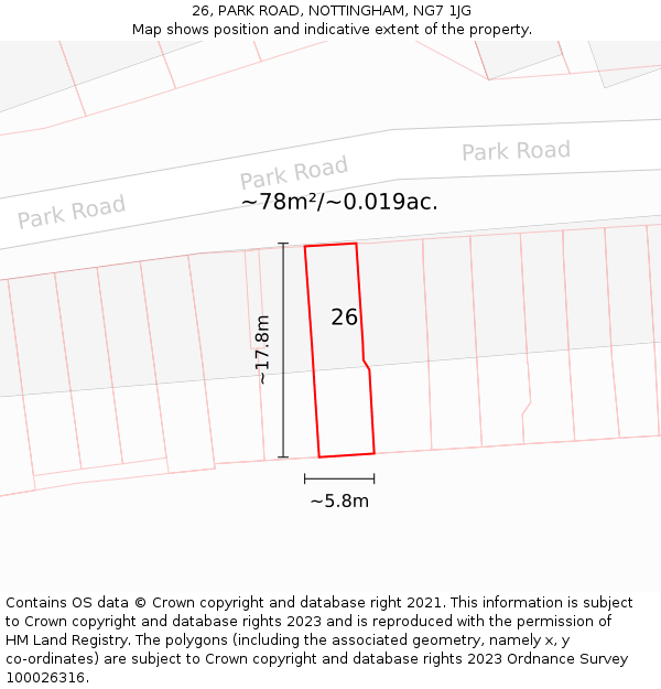 26, PARK ROAD, NOTTINGHAM, NG7 1JG: Plot and title map