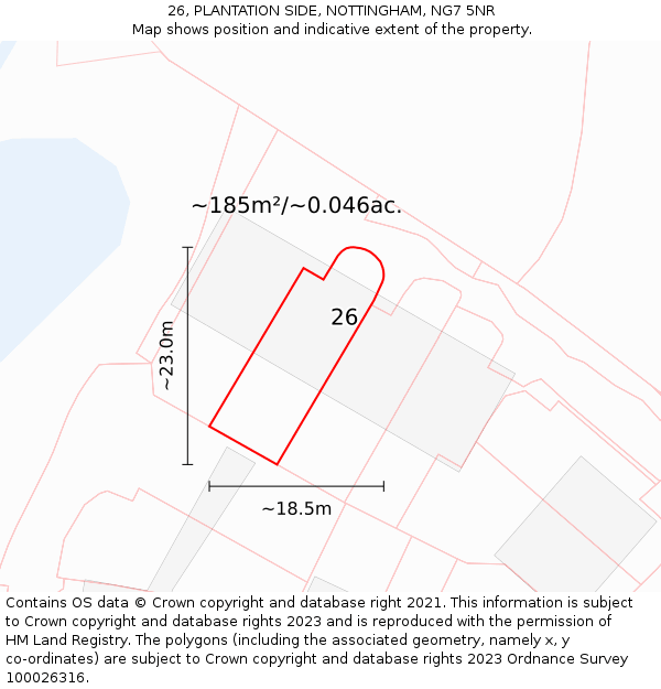 26, PLANTATION SIDE, NOTTINGHAM, NG7 5NR: Plot and title map
