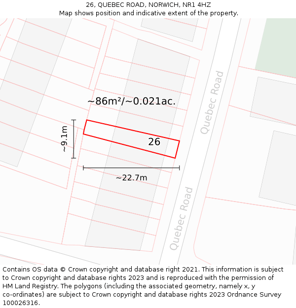 26, QUEBEC ROAD, NORWICH, NR1 4HZ: Plot and title map