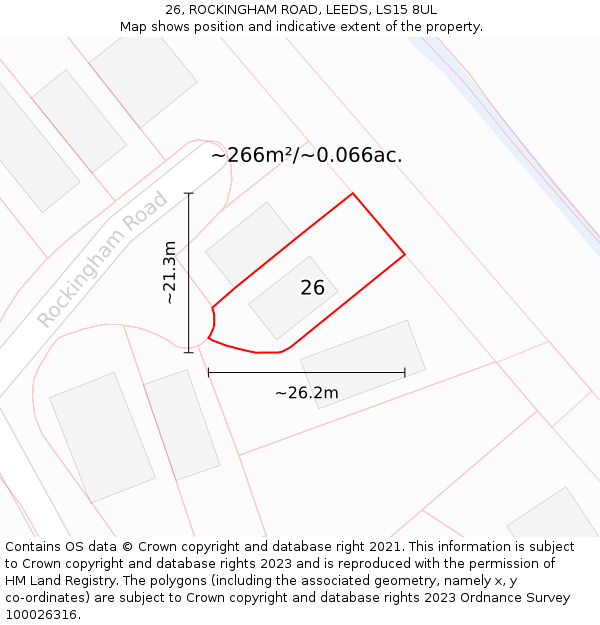 26, ROCKINGHAM ROAD, LEEDS, LS15 8UL: Plot and title map