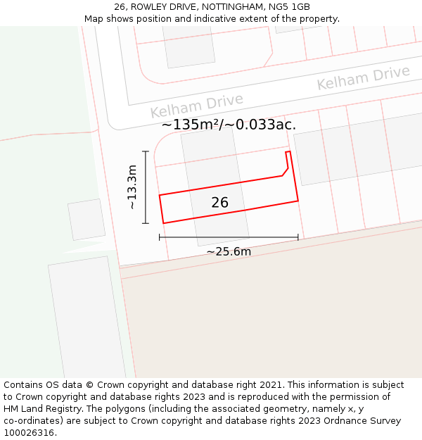 26, ROWLEY DRIVE, NOTTINGHAM, NG5 1GB: Plot and title map