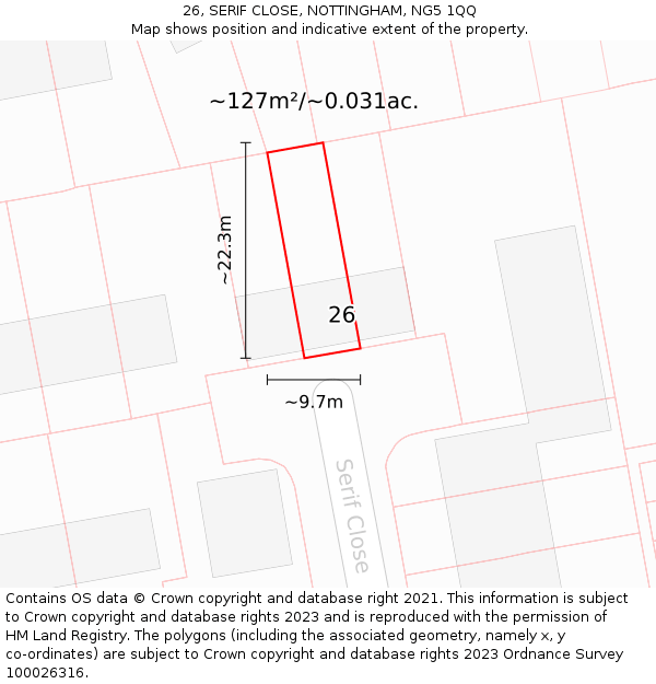 26, SERIF CLOSE, NOTTINGHAM, NG5 1QQ: Plot and title map