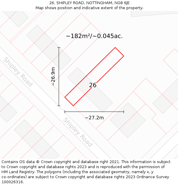 26, SHIPLEY ROAD, NOTTINGHAM, NG8 6JE: Plot and title map
