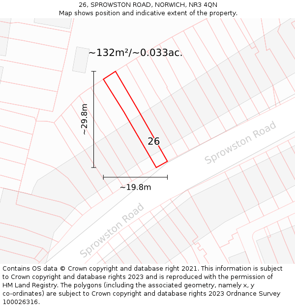 26, SPROWSTON ROAD, NORWICH, NR3 4QN: Plot and title map