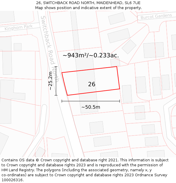 26, SWITCHBACK ROAD NORTH, MAIDENHEAD, SL6 7UE: Plot and title map