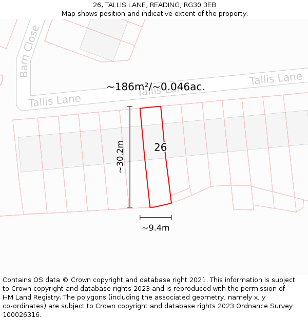 26, TALLIS LANE, READING, RG30 3EB: Plot and title map