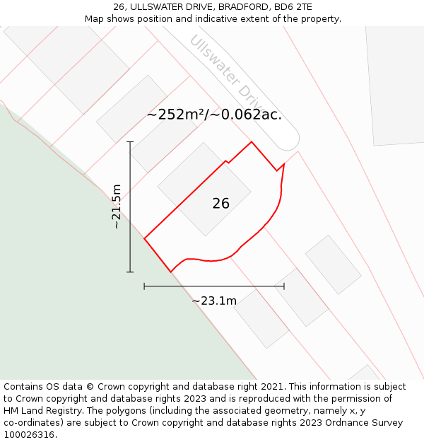 26, ULLSWATER DRIVE, BRADFORD, BD6 2TE: Plot and title map