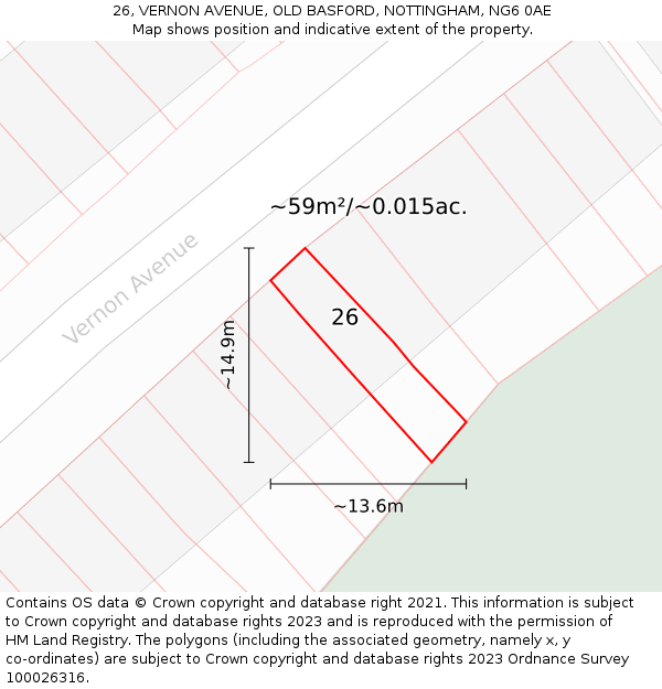 26, VERNON AVENUE, OLD BASFORD, NOTTINGHAM, NG6 0AE: Plot and title map